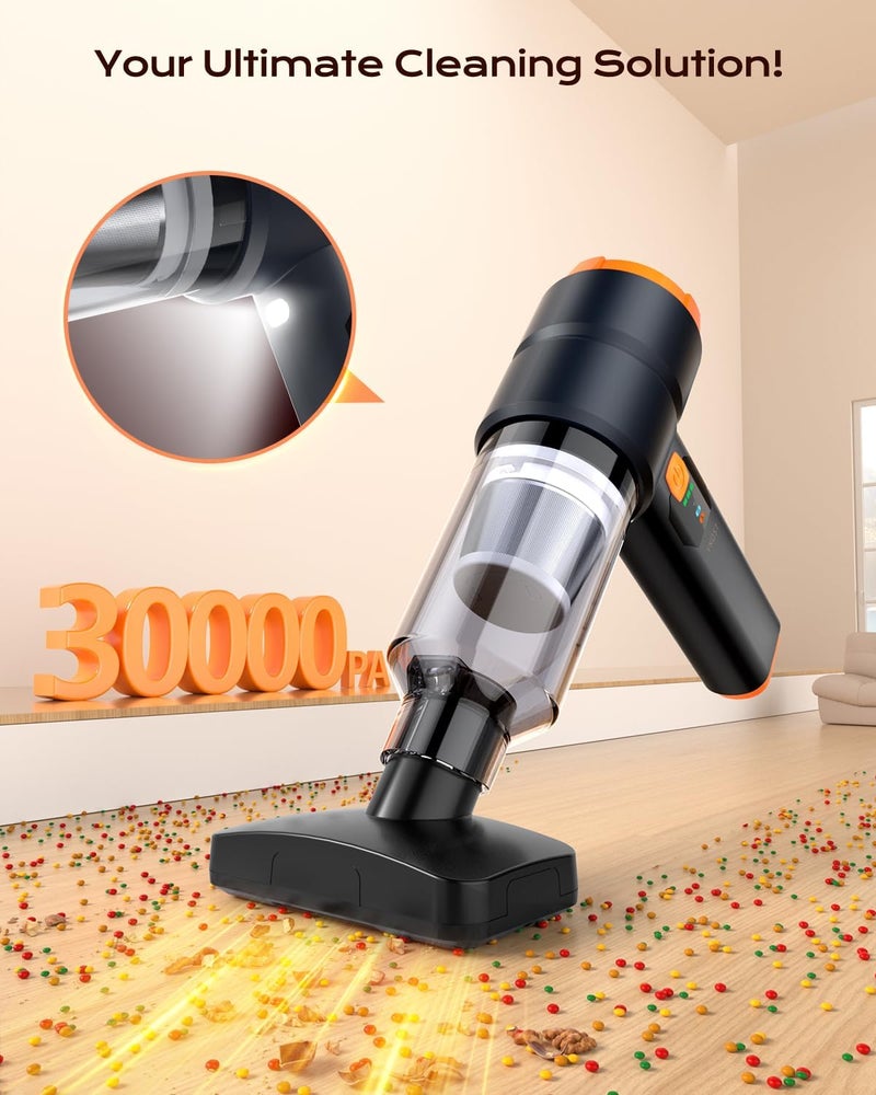 VNOST Portable Cordless Car Vacuum, Handheld Cordless Vacuum with 30,000Pa Suction, 130,000 RPM, 6,800mAh Battery, 10 Nozzles, Rubber Paint Material for Car, Home(Charcoal Black) - Image 3
